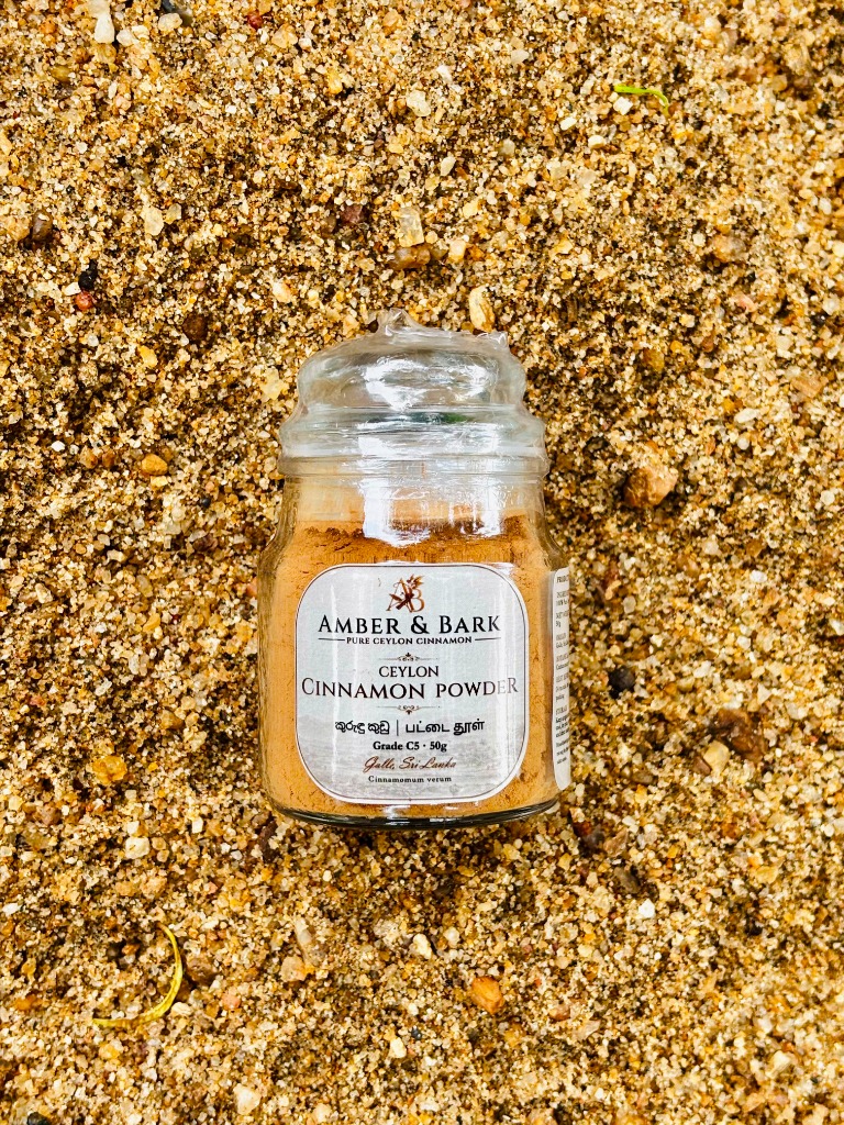 Amber & Bark Pure Ceylon Cinnamon Powder in Apothecary Glass Jar (50g)